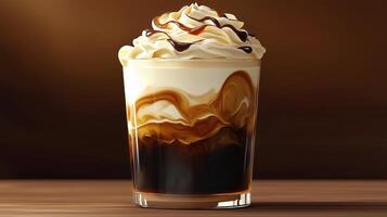 Delicious dessert drink with whipped cream and chocolate drizzle in a glass photo