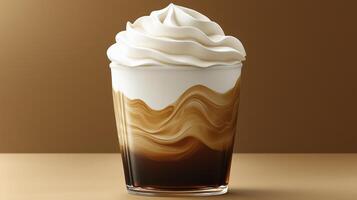 Coffee dessert with whipped cream swirled in a glass on a brown background photo