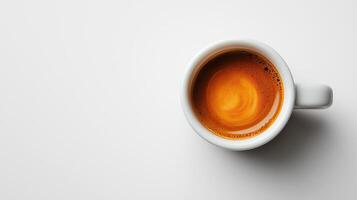 Close-up of a white coffee cup with espresso on a light background photo