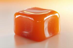 Close-up of a shiny orange gelatin candy on a bright background photo