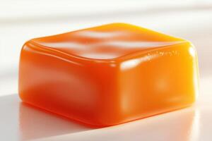 Close-up of an orange soap bar on a white surface photo