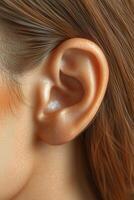 Close-up view of human ear with detailed texture and natural skin tone photo