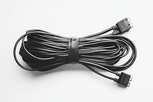 Coiled black audio cable with connectors for professional use photo