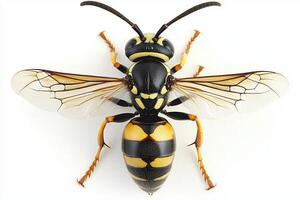 Close-up image of a yellow and black wasp on white background photo