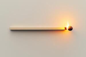 Burning matchstick igniting on a neutral background, symbolizing fire and light photo