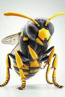 Close-up of a 3d-rendered, hyper-realistic yellow and black wasp with intricate details and textures photo