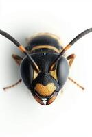 Close-up of a bee's head showcasing intricate details and textures photo