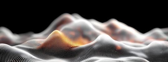 Abstract 3d waves with glowing lines and dots in a black background photo