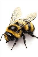 Close-up illustration of a bumblebee with vibrant yellow and black stripes on a white background photo