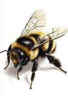 Detailed illustration of a bumblebee with distinct yellow and black fur and transparent wings photo