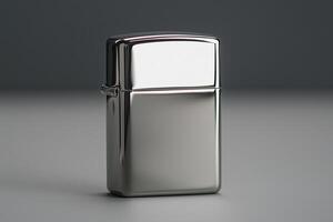 Polished metal lighter with smooth silver finish on minimalist background photo
