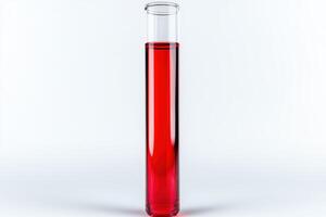 Test tube with red liquid on a light background photo