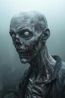 Realistic zombie portrait in foggy environment photo