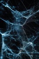 Intricate blue spider web with dark background abstract macro photography photo