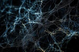 Abstract close-up of intricate spider web with sparkling dewdrops and backlighting photo