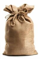 Brown burlap sack tied with rope, reusable, eco-friendly storage solution for various items photo