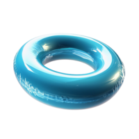 Glossy blue inflatable swim ring with a reflective surface floating in the air png