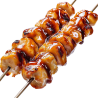 Grilled chicken skewers coated in a  glaze png