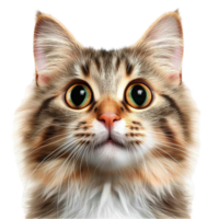 Fluffy tabby cat with striking green eyes and long whiskers png