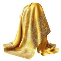 golden silk fabric draped gracefully with intricate embroidered patterns png