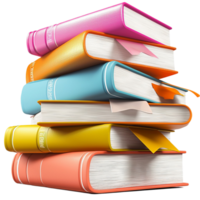 Colorful stack of books arranged in an organized pile png
