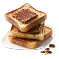Crunchy toasted bread with melted chocolate on top png
