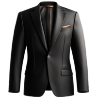 Black tuxedo suit with a sleek design and a neatly folded pocket square png