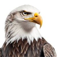 Fierce bald eagle gazing forward with a sharp and focused expression png