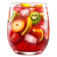 Glass of fruit punch with sliced oranges strawberries and kiwi floating inside png