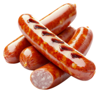 Stack of grilled sausages with a ly outer layer png