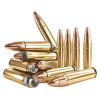 Shiny golden bullets with a polished metallic finish and sharp tips png