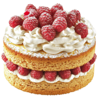 layered raspberry cake with whipped cream and berries on top png