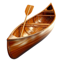 Hand wooden canoe with a single paddle and a glossy varnished surface png
