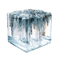 Large melting ice cube with frozen water streams creates a stunning effect png