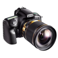 Professional black DSLR camera with a large lens is ready for capturing memories png