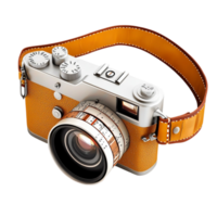 Retro style camera with a brown strap is designed for graphy lovers png