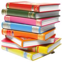 Colorful stack of hardcover books represents knowledge and learning png