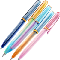 Set of multicolored pens with sleek metallic finishes is arranged neatly png