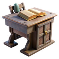 magnificent rustic Classroom Desk with Open Book Front View Isolated exclusive png