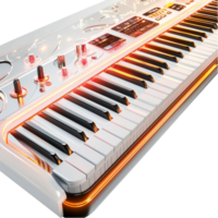 digital keyboard with glowing keys represents music innovation and passion png