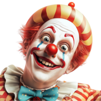 Smiling clown with red nose and colorful outfit embodies fun and theatrical performance png