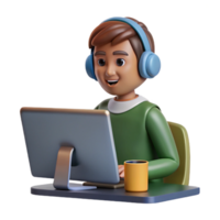 wonderful rustic Student Wearing Headphones at Computer Cutout with Transparent Background authentic png