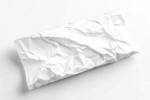 A crumpled piece of white paper, showcasing intricate folds and shadows. photo