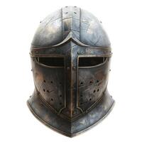 Detailed medieval knight helmet, showcasing intricate textures and weathered metal for an authentic historical feel. photo