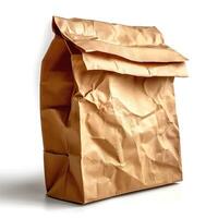 A crumpled brown paper bag, showcasing its wrinkled texture and classic design. photo