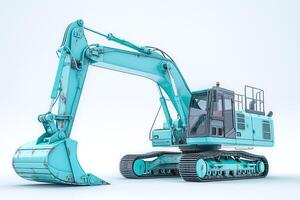 A vintage turquoise excavator ready for construction work. photo