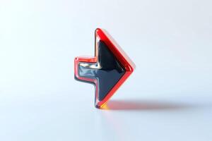 A glossy, three-dimensional left arrow shape with a modern, vibrant design in black and red colors. photo