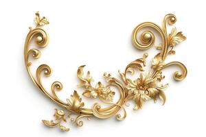 Ornate golden floral embellishment with intricate swirls and leaves. photo