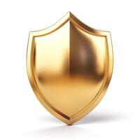 A striking golden shield with a glossy finish, symbolizing protection and strength. photo