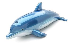A vibrant, glossy blue dolphin sculpture showcasing playful curves and a cheerful demeanor. photo